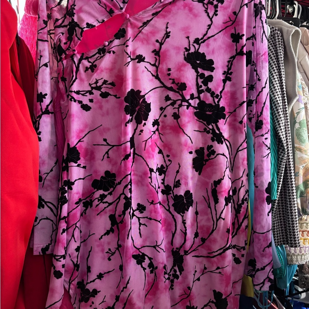 Fashion Nova Hot Pink Floral Mesh Dress